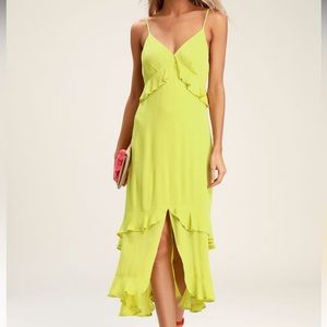 Lulus Lime Green Ruffled MIDI Dress